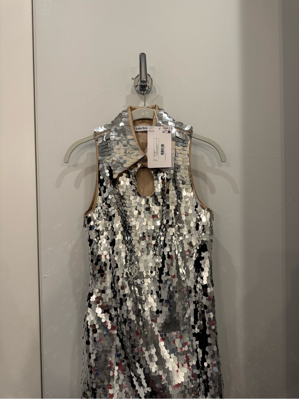 & Other Stories Sequin Collar Keyhole Sleeveless Dress - Silver